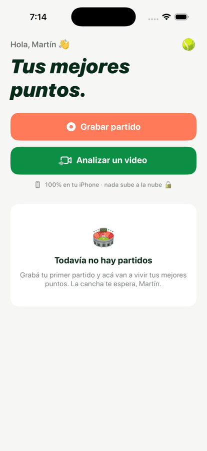 Home de PadelVex: historial y acciones